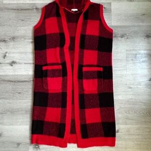 Cato Red and Black Checkered Knit Vest